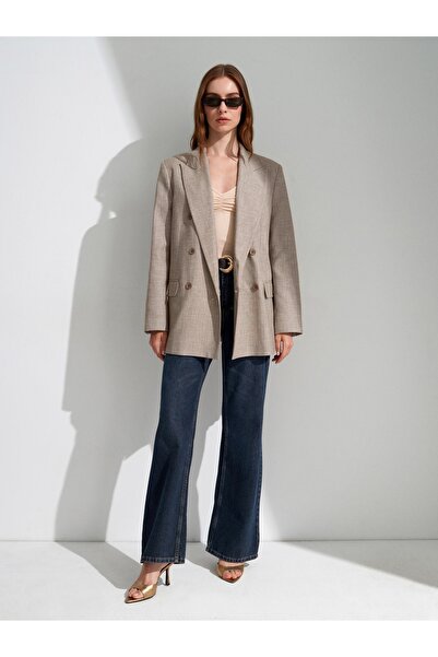 Dilvin 60811 Keten Karışımlı Blazer Ceket-Bej