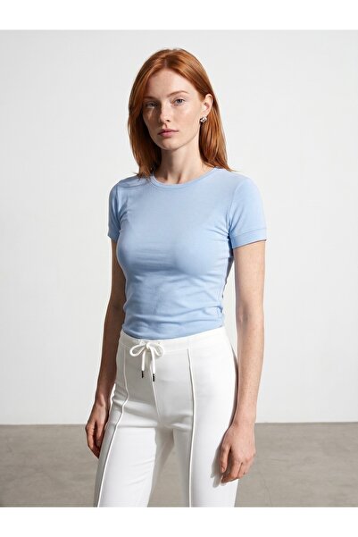Dilvin 32637 T-Shirt με λαιμόκοψη ποδηλάτου-Ανοιχτό μπλε
