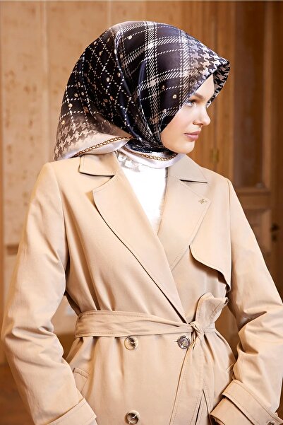 Armine Sura Silk Scarf Black, Cream