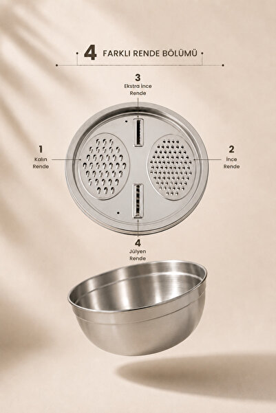 Tutku Home 3 Litre Paslanmaz Çelik Hazneli Rende 4 Farklı Rendeleme 26 Cm