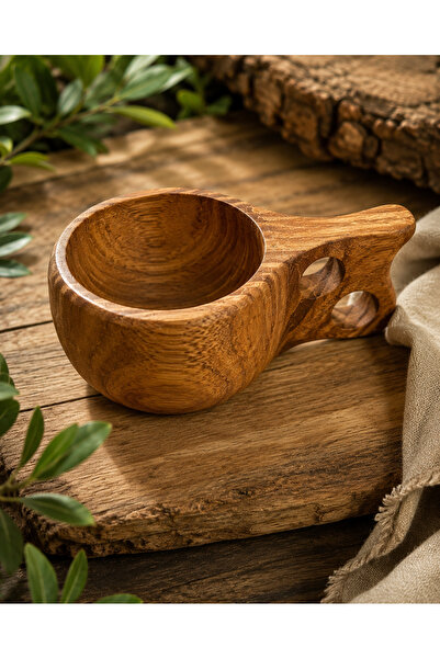 Tik Ağacı El Yapımı Kuksa Bardak – Doğal Ahşap Kamp ve Outdoor Bardağı