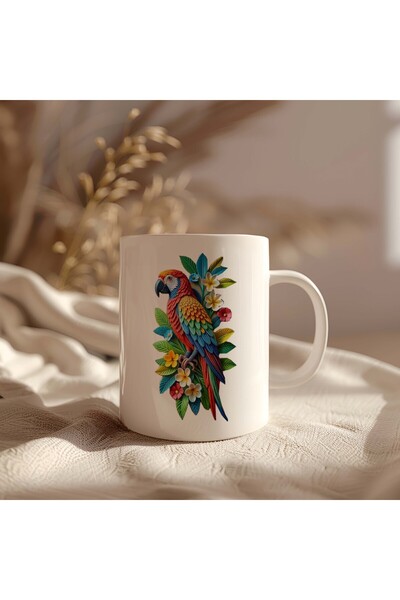BB TRADE White Ceramic Printed Mug with Colorful Bird Design 330ml