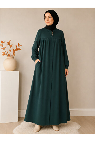 OKTAYUSTA COLLECTİON Ρόμπα Mevlana με ρέουσα επένδυση, καθημερινή, σμαραγδί π...