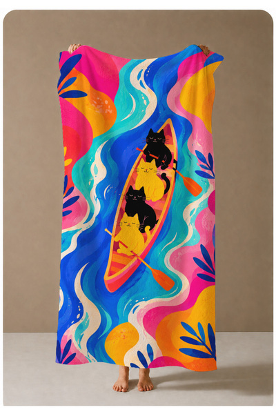 milroma Surfboard Colorful Wave Patterned 70X150 Beach Towel