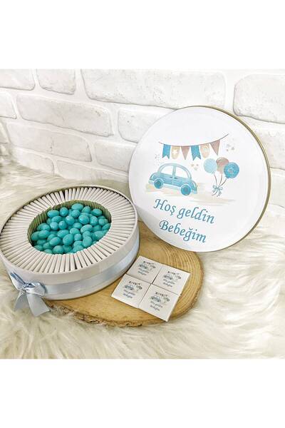 Sweet Story 150 Adet+ 200 Gr Drajeli Mavi Araba Temalı İsme Özel Hoşgeldin Er...