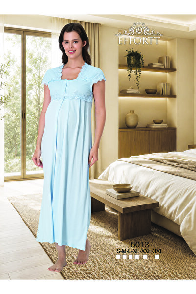 EM&FA TEKSTİL Maternity Nightgown with Lace Detail and Breastfeeding Feature