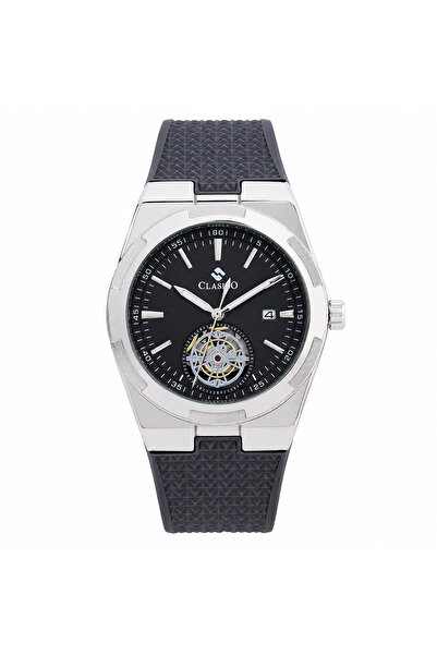Clasico Apex Men's Skeleton Dial Silicone Strap Watch – Premium Stainless Ste...