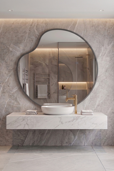 Mirror Home Decor Art Asimetrik Organik Form Yuvarlak Ahşap Çerçeveli Duvar A...