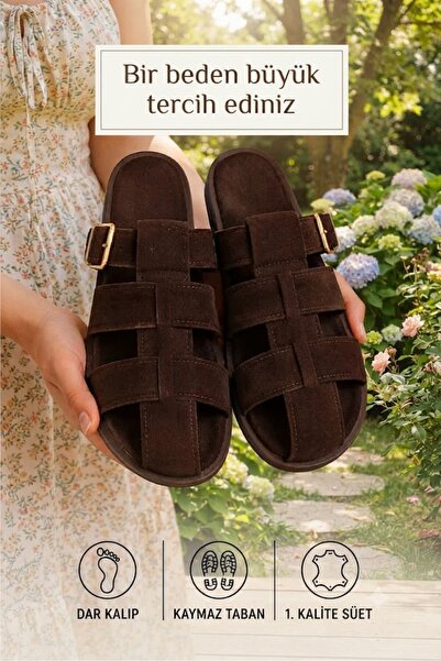 Behtah Kundura Suede Belted Adjustable Gold Buckle Orthopedic Comfortable Sol...