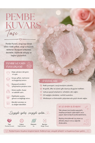 Doze Pembe Kuvars Taşı Bileklik