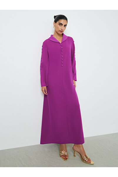 Styli Purple Slit Sleeve Jalabiya with Button Detail