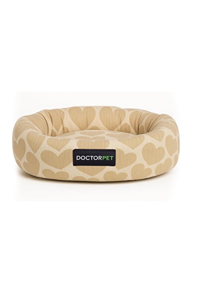 Doctor Pet Heart Dog Bed Large - Beige - Premium Circular Bolstered Pet Bed w...