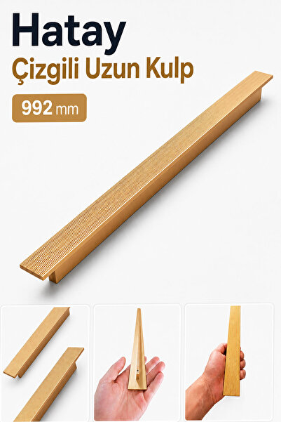 Badem10 HATAY ÇİZGİLİ Sarı Altın Çekmece Kulp 992 mm Uzun Dolap Kulbu Mobilya...