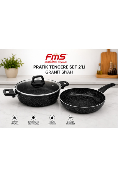 FMS Practical Black 2-Piece Granite Set |   Flame-Resistant Non-Stick Surface...