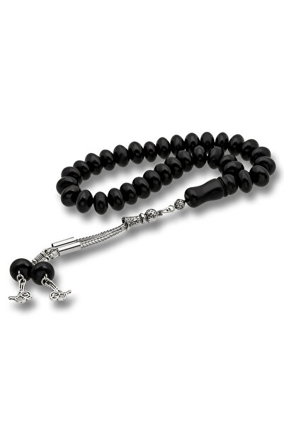 DMR Elegance Black 7X10.5 mm Rondela Cut Russian Rosary with Metal Tassels