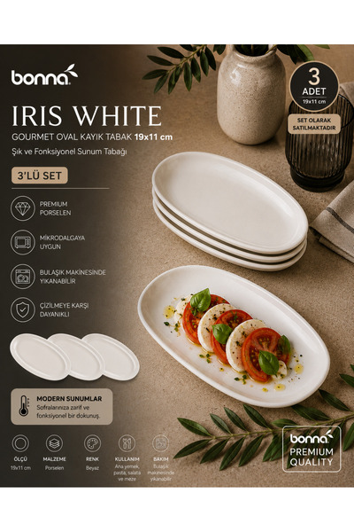 Bonnami Bonna Iris White Gourmet Oval Kayık Plate 19X11 cm - Stylish and Func...