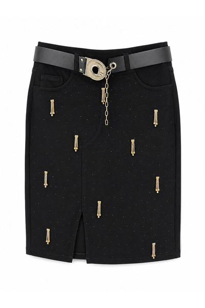 ZANESSİ FASHION Plus Size Knitted Stone Pencil Skirt