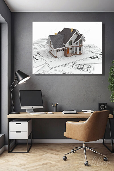 Şehber Yatay Kanvas Tablo Tekli Emlak Ofisi İnşaat Gyo Mimarlık Dubleks Müsta...