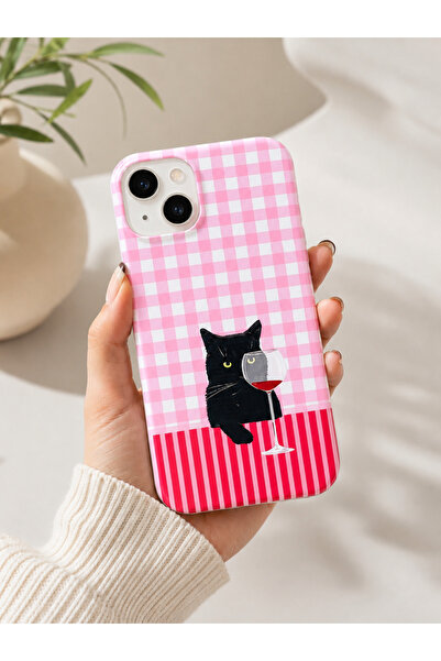 OVADA İphone 13/14/15 Uyumlu Renk Geçişli Kedi Desenli Soft Kadife Telefon Kı...