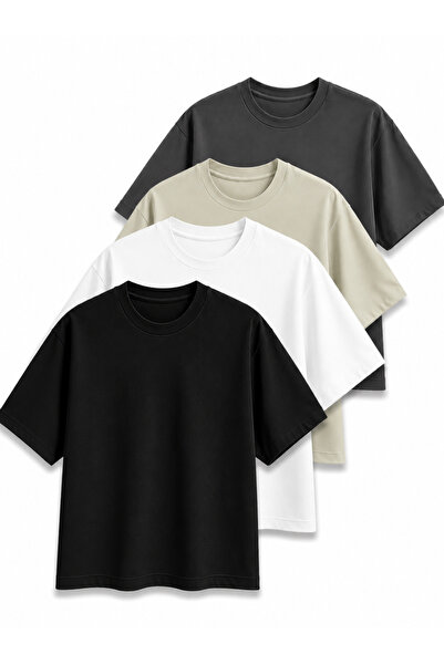 JULİA MODA 4-Piece Women's T-Shirt Set Plain Black-White-Grey-Smoke