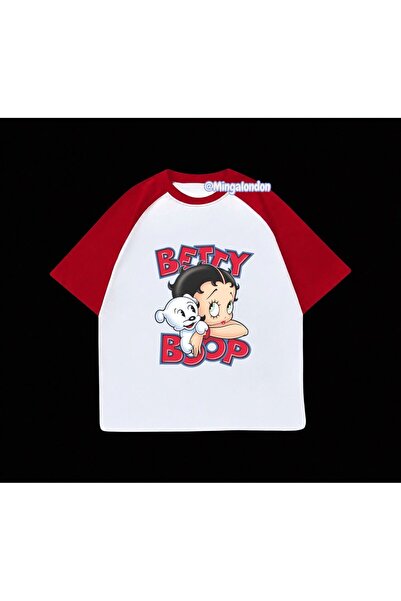 Minga London Betty Boop Printed Red Raglan Sleeve T-Shirt