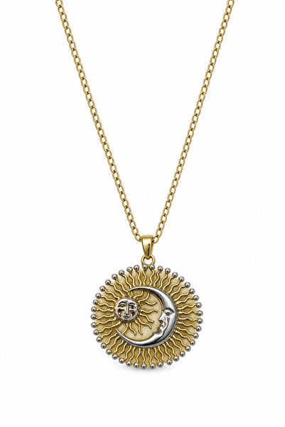 Jack Ferrero Two-Tone Necklace with Steel Sun and Moon Figures - Stylish Desi...