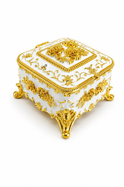 taru pasaj Square Gem Jewelry Box Green Gold Decorative Jewelry Storage Box w...