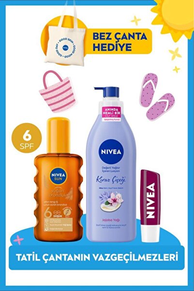 NIVEA Tatil Seti, Bronzlaştırıcı Güneş Yağı,Nemlendirici Vücut Losyon,Böğürtl...