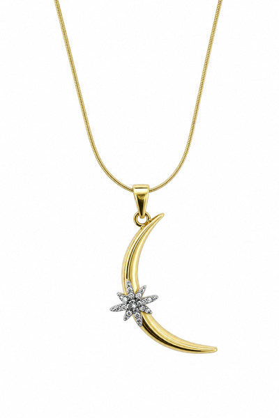 Jack Ferrero Steel Moon Star Figured Zircon Stone Stylish Women's Necklace