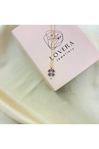 Lovera Jewellery 925 Ayar Gümüş Sertifikalı Mavi Taşlı Dört Yapraklı Kalpli Y...
