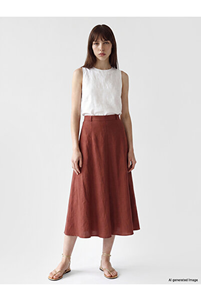 LC Waikiki Trendlucky Linen Blend A-Line Flared Skirt with a Difference