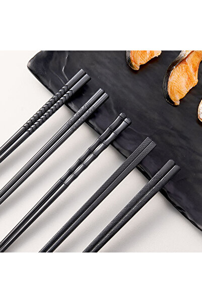 Choice MIX 5 Pairs Black Anti-Slip Reusable Chopsticks Food-Grade Dishwasher ...