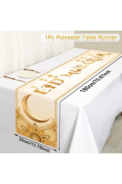Choice3 378 White Gold Polyester Round Table Cover Table Decor Eid Mubarak Re...