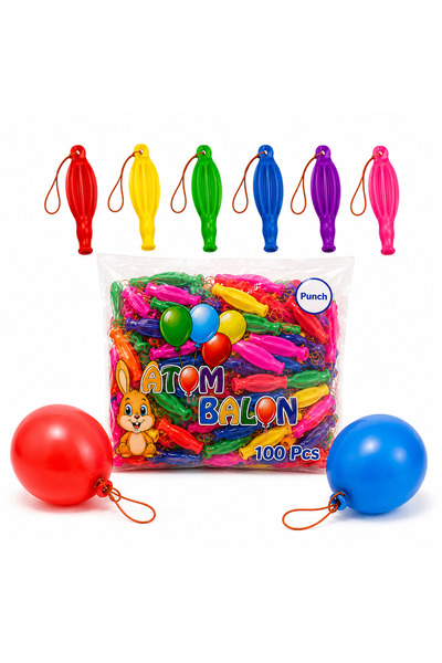 EMATTEIRO Set 100 Baloane Punch Ball cu Elastic, Baloane Gonflabile Colorate,...
