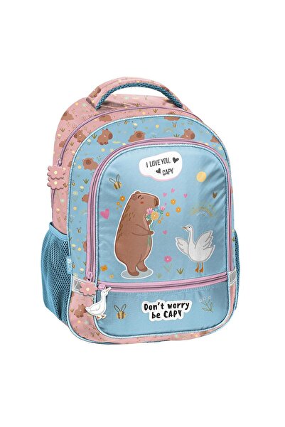 PASO Ghiozdan fete pentru școală, model Be Happy cu Capybara turcoaz -