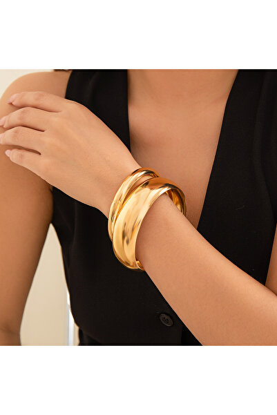 Choice1 Gold Color 2Pcs/Set Punk Classic Gold Color Wide Bangles for Women Ex...