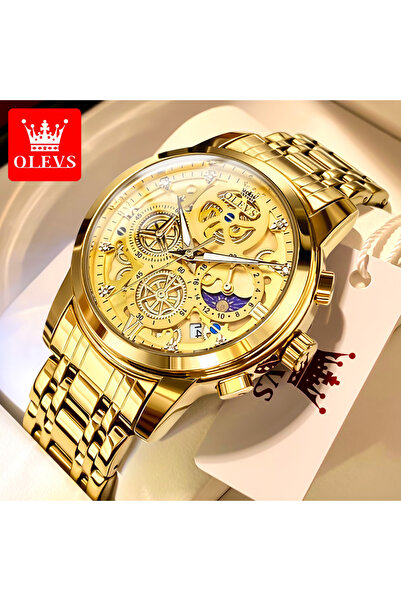 Choice3 ساعة يد رجالية فاخرة OLEVS 9947 ذهبية بالكامل بتصميم ثلاثي الأبعاد مج...