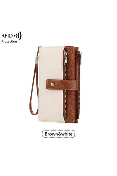 Choice3 Y1704-BrownWhite Women's Wallet RFID Large Capacity Holder Fashion Zi...