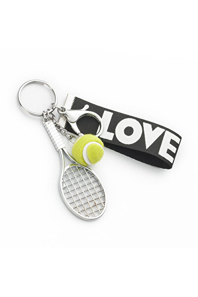 choice2 Black Sports Mini Tennis Racket Keychain Unisex Letter LOVE Handbag C...