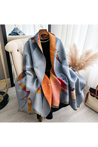 Choice ROYAL BLUE Luxury Warm Poncho Cashmere Winter Women Scarf Floral Jacqu...
