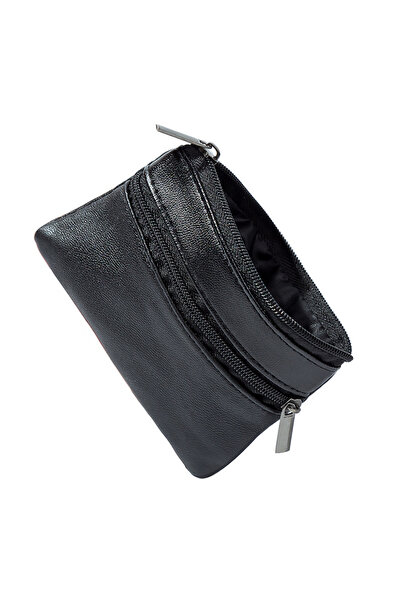 Choice black HOMEFISH Black Leather Coins Purse Suitable For Men Women Mini Z...