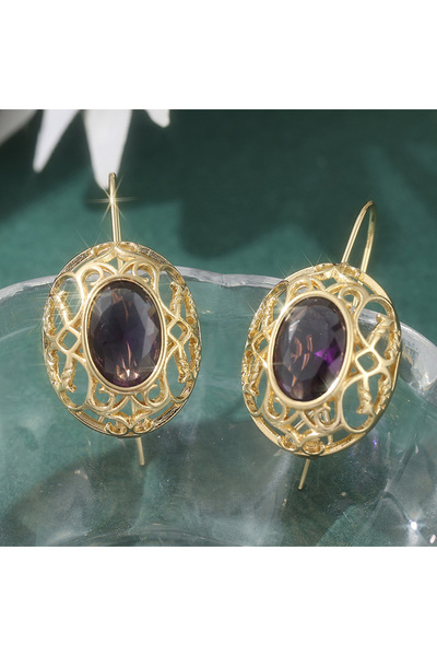 Choice PURPLE A235 Luxury Charming Inlaid Oval Synthetic Amethyst Golden Pend...