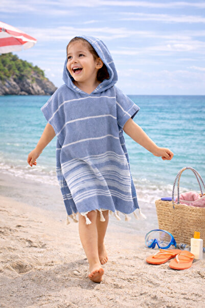 ÇARŞAF DÜNYASI Cotton Peshtemal Poncho – Children's Bathrobe Poncho for Bath ...