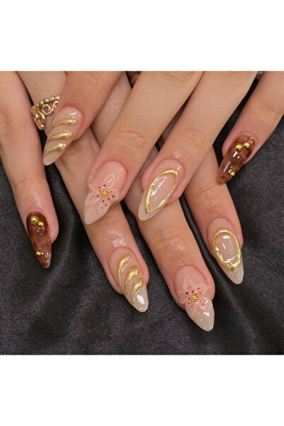 Choice 3831 24pcs Almond-Shaped 3D Gel Nail Stickers, Floral Nail Art Design,...