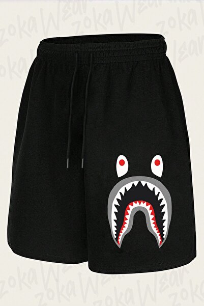 ZOKAWEAR Unisex Bape Shark Gray Design Printed Shorts