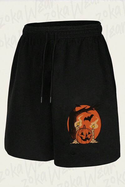 ZOKAWEAR Unisex Vintage Pumpkin Scene Halloween Design Printed Shorts