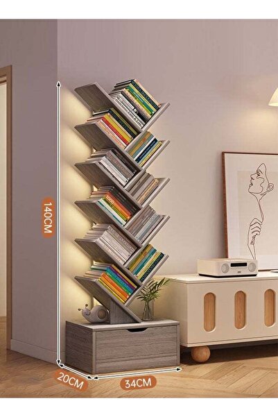 Generic رف كتب CozyNest Morandi Gray Tree، خزانة كتب ضيقة متعددة الطبقات قائم...