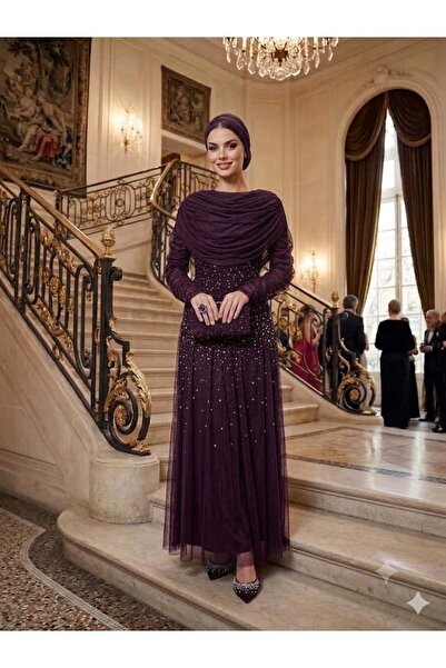 Kenzel TÜL KUMAŞ PUL PAYET İŞLEMELİ ABİYE
