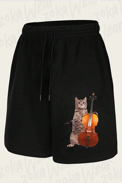 ZOKAWEAR Unisex Cello Cat Meowsicians Design Printed Shorts