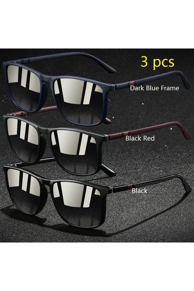 Choice3 DakBlue-BlakRed-Blak 3 PCS Fashion Vintage Check Square Sunglasses Me...